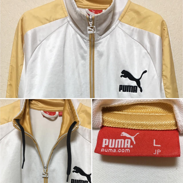 PUMA(プーマ)の美品 PUMA ジャージ 希少カラー 白×黒×ゴールド ビックロゴ刺繍 サイズL メンズのトップス(ジャージ)の商品写真