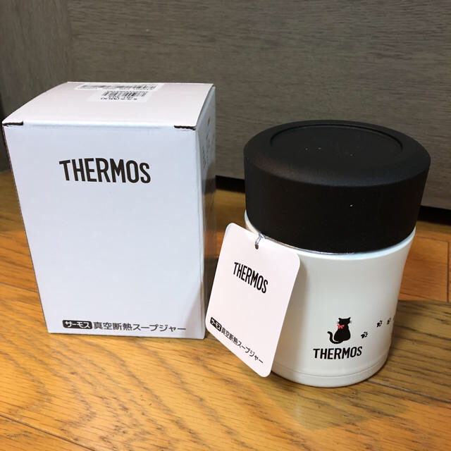 THERMOS(サーモス)の新品箱入り、サーモス、スープジャー。可愛い猫ちゃん柄。 インテリア/住まい/日用品のキッチン/食器(容器)の商品写真