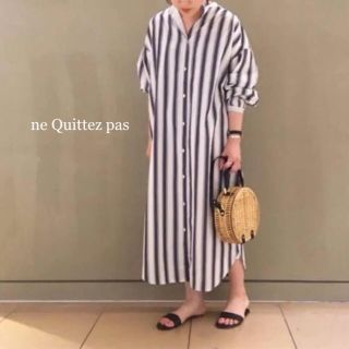 プラージュ(Plage)の美品⭐️ne Quittez pas／ヌキテパ／ストライプ 長袖シャツワンピース(ロングワンピース/マキシワンピース)