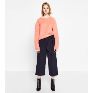 ザラ(ZARA)のザラzaraワイドパンツストライプリボン付きパンツ(クロップドパンツ)