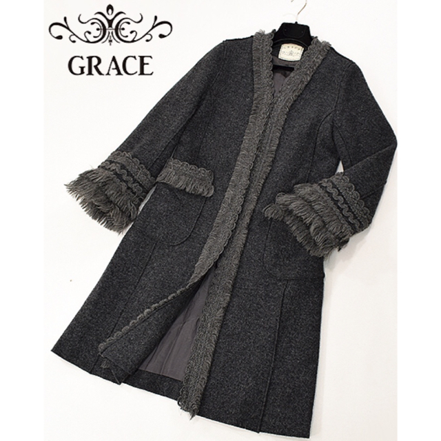 GRACE CONTINENTAL(グレースコンチネンタル)のじゅんこ様専用！！グレース★ウール フリンジ コート★美品 レディースのジャケット/アウター(ロングコート)の商品写真