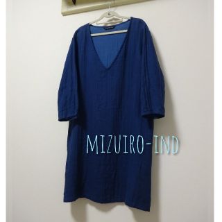 ネストローブ(nest Robe)の★SALE★mizuiro-ind*ミズイロインド*綿麻チュニック*ブルー(ひざ丈ワンピース)