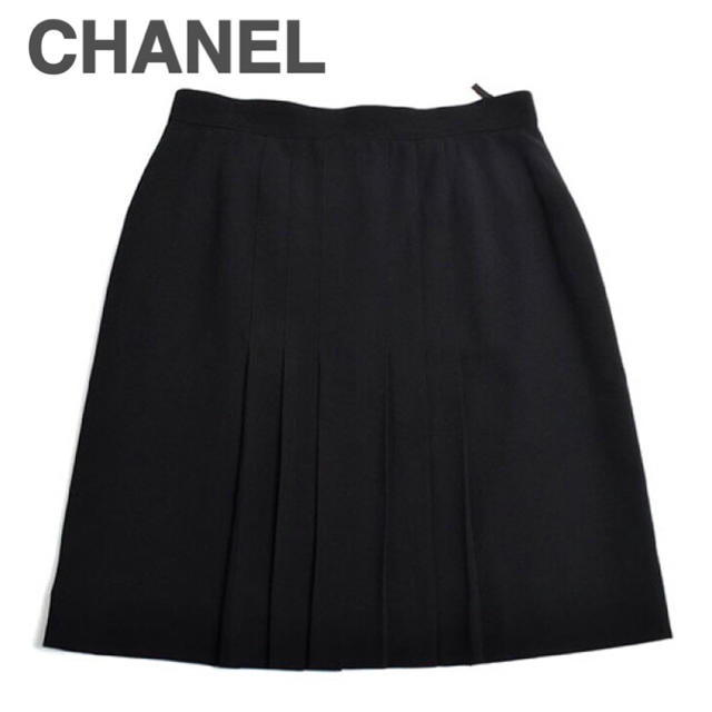 シャネル CHANEL プリーツスカート ひざ丈 ブラック 46 XL