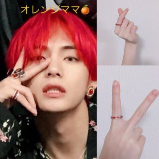 ボウダンショウネンダン(防弾少年団(BTS))のBTS テテ モチーフ(Y)赤い石のリング 10~11号or12~13号(リング)