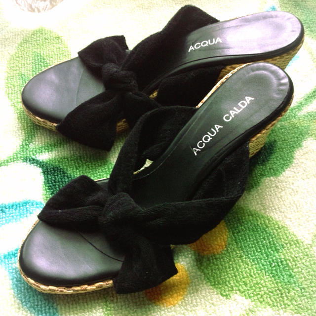 黒リボン♡ウェッジソールサンダル レディースの靴/シューズ(サンダル)の商品写真