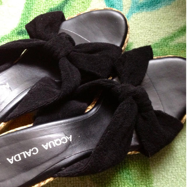 黒リボン♡ウェッジソールサンダル レディースの靴/シューズ(サンダル)の商品写真