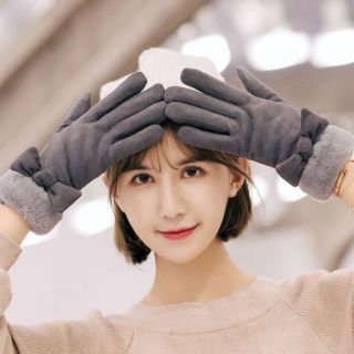 （即納商品）冬の手首可愛いスマホ対応厚手ベルベット質感手袋(手袋)