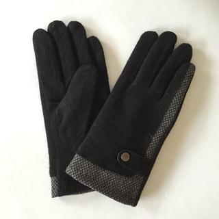 メンズ ウール手袋 ブラック 裏起毛で暖か 簡易ラッピング付♪(手袋)