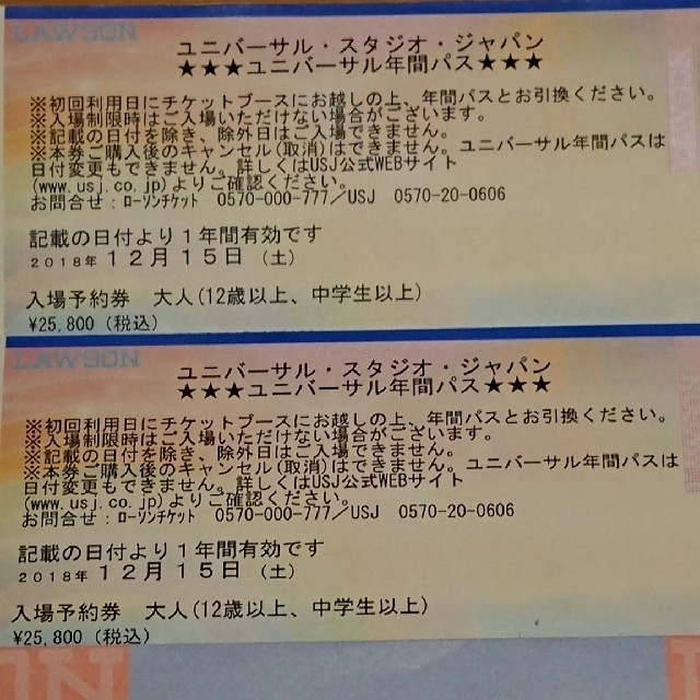 USJ年間パス1枚 ユニバ  ユニバーサルスタジオジャパン