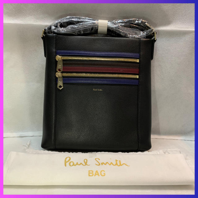 ★送料込■Paul Smith ショルダーバッグ 牛革 ポールスミス 新品カラーブラックジップストライプ