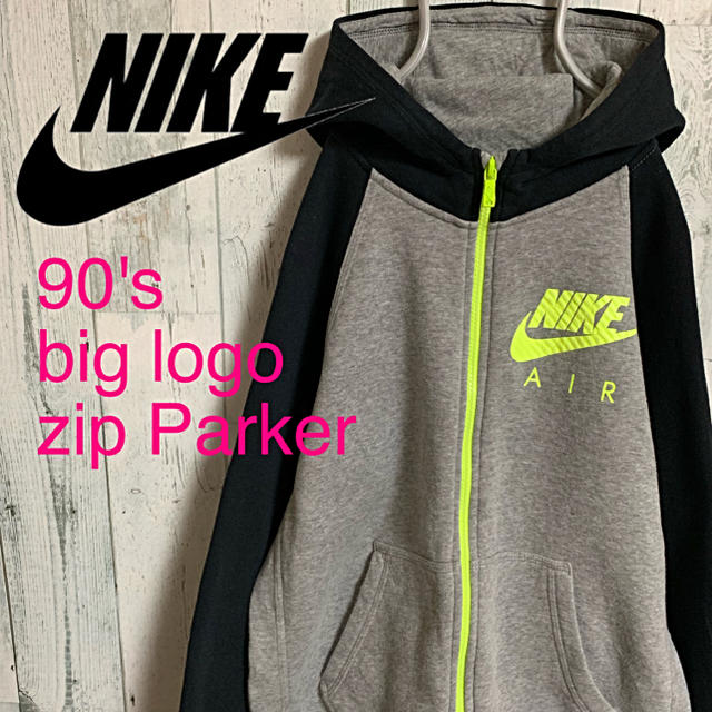 90's NIKE ナイキ ビッグロゴ 切り替え ジップ パーカー 美品