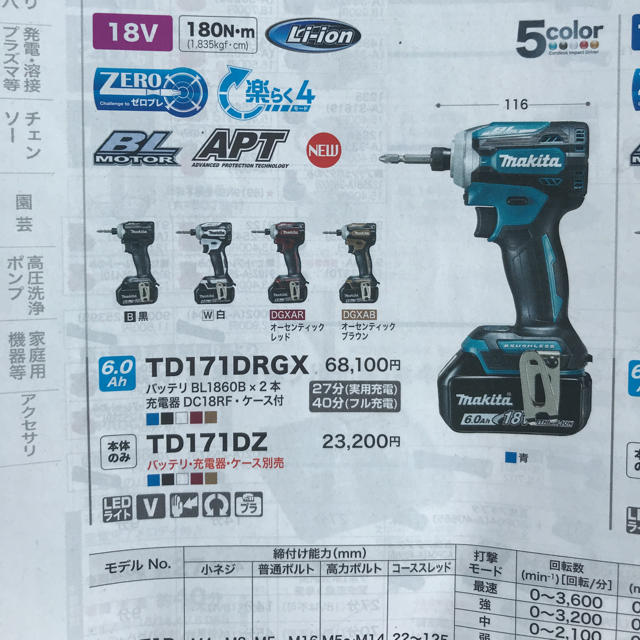 Makita(マキタ)のマキタ インパクトドライバー TD171DRGX 4台セット スポーツ/アウトドアの自転車(工具/メンテナンス)の商品写真