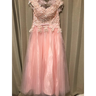 カラードレス ピンク ウェディング 二次会 ドレス 桜色 M(ウェディングドレス)