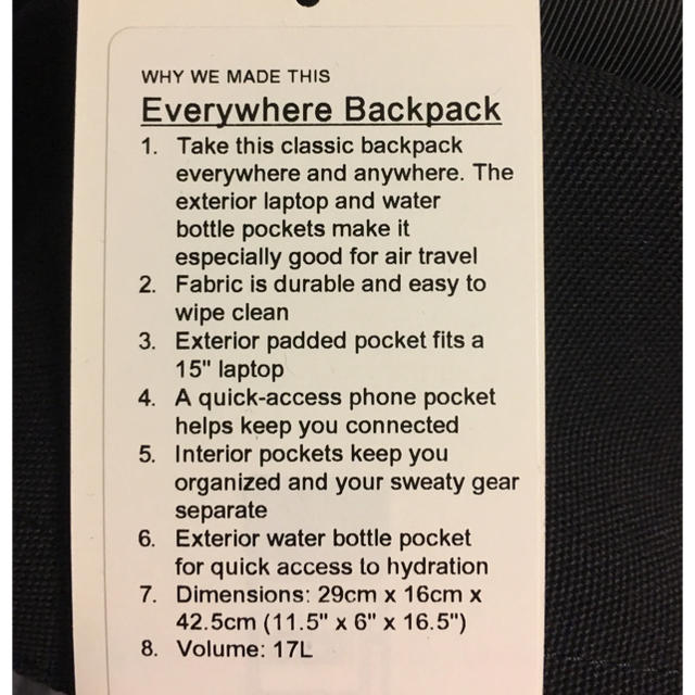 lululemon(ルルレモン)のルルレモン  新品未使用 everywhere backpack リュック レディースのバッグ(リュック/バックパック)の商品写真