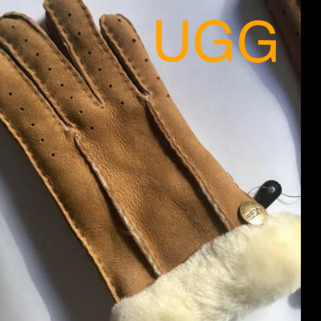 羊革ファー新品タグ付き UGG ムートン 手袋 ブラウン チェストナッツ Mサイズ