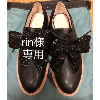 ザラ(ZARA)の一回美品★ZARA リボンプラットシューズ ビーズ厚底靴 35(ローファー/革靴)