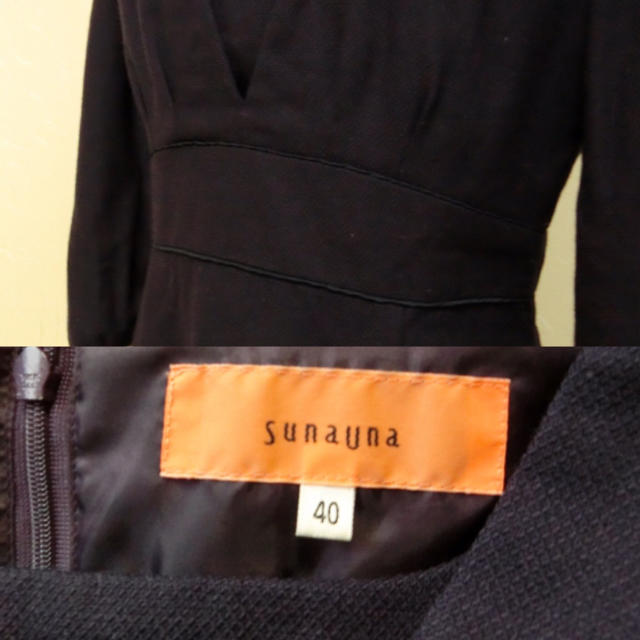 SunaUna(スーナウーナ)のSunaUna スーナウーナ　濃いネイビーパープルの7分袖ワンピース40 レディースのワンピース(ひざ丈ワンピース)の商品写真