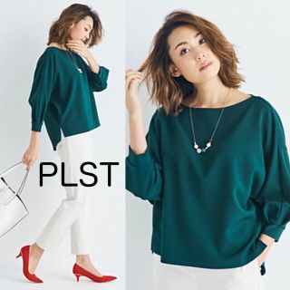 プラステ(PLST)の大草直子着◆PLST◆エステルストレッチドルマンプルオーバー  グリーン(シャツ/ブラウス(長袖/七分))