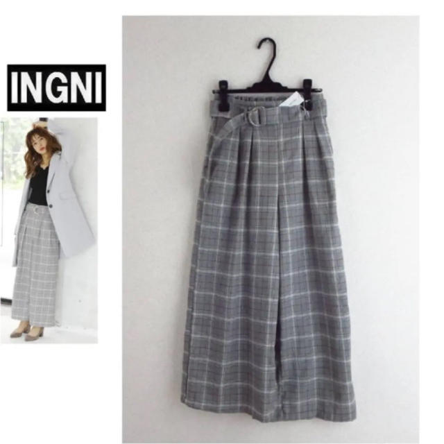 INGNI(イング)の2018最新★INGNIイング★共ベルト付グレンチェックワイドパンツ レディースのパンツ(その他)の商品写真