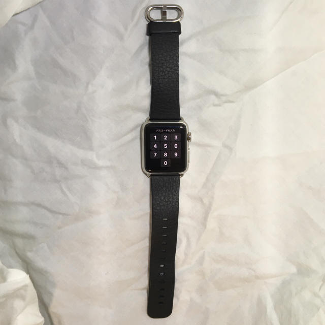 Apple Watch(アップルウォッチ)のアップルウォッチ 38mm 初代 ステンレス 黒レザー メンズの時計(腕時計(デジタル))の商品写真