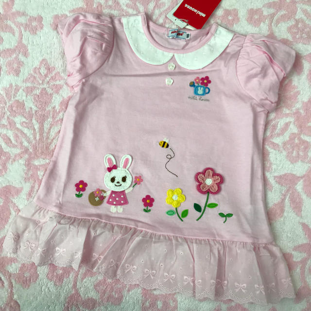 ☆新品☆ ミキハウス 豪華♡ お花編みモチーフ うさこ半袖Tシャツ ...