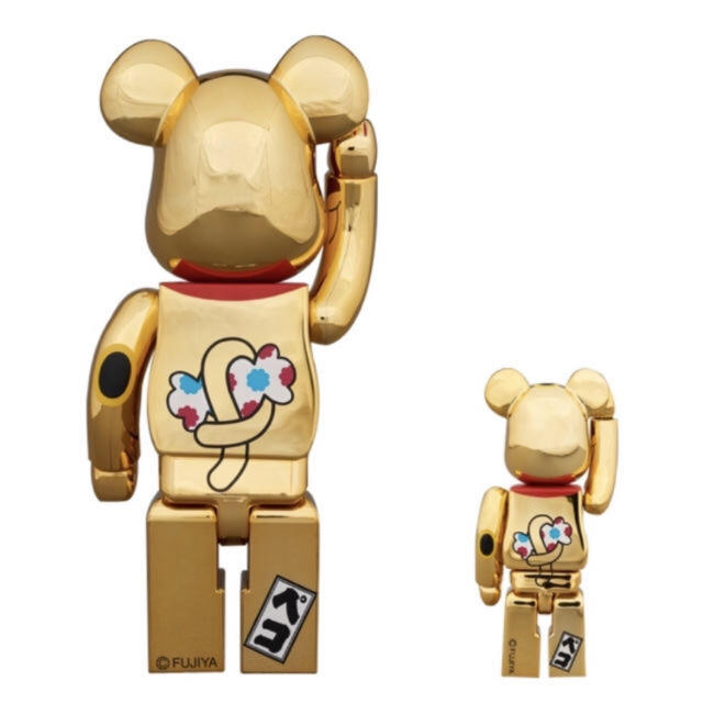 MEDICOM TOY(メディコムトイ)の招き猫 ペコちゃん 金メッキ 弐 100％ ＆ 400％ BE@RBRICK   エンタメ/ホビーのフィギュア(その他)の商品写真