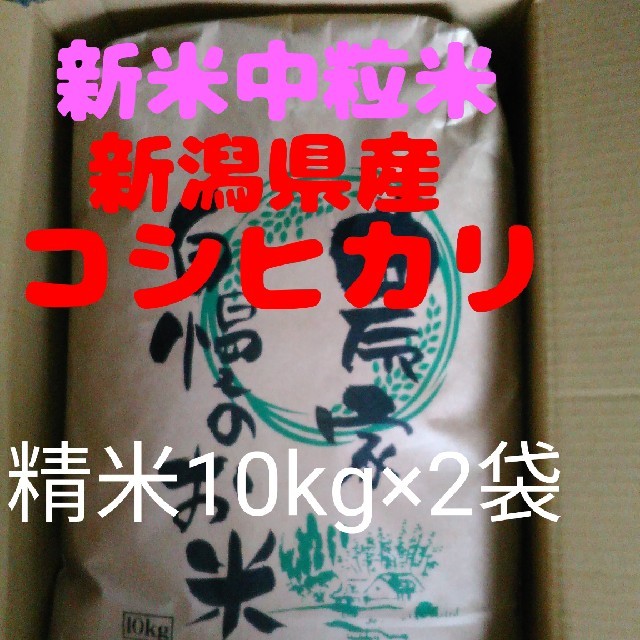 即購入OK】新米新潟コシヒカリ中粒米10キロ精米×2袋同梱　米/穀物