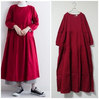 メルロー(merlot)の新品　フィリル　ティアードワンピース　レッド(ロングワンピース/マキシワンピース)