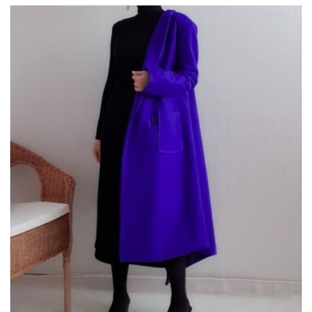 カラーリング コート ブルー 韓国 キルティング裏地ウールポリエステルフリーサイズ