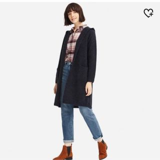 ユニクロ(UNIQLO)のユニクロ メランジ ウール フーデット ニット コート XL(ニットコート)