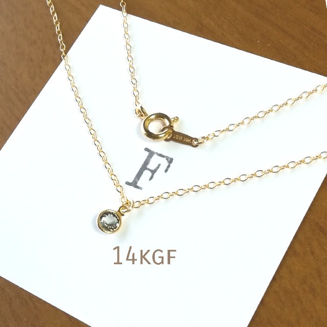 1/7以降の発送　14Kgf ブラックダイヤネックレス　一粒ダイヤネックレス ハンドメイドのアクセサリー(ネックレス)の商品写真