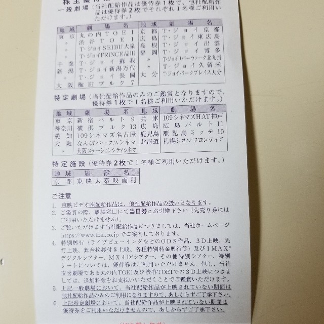 東映映画株主優待券 チケットの映画(その他)の商品写真