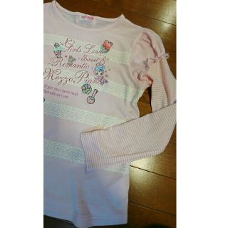 メゾピアノ(mezzo piano)の重ね袖ピンクボーダージャージ140(Tシャツ/カットソー)