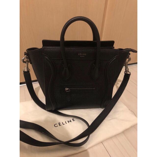 美品‼️CELINE セリーヌ ラゲージ　ドラムドカーフスキン　ブラック　旧ロゴ