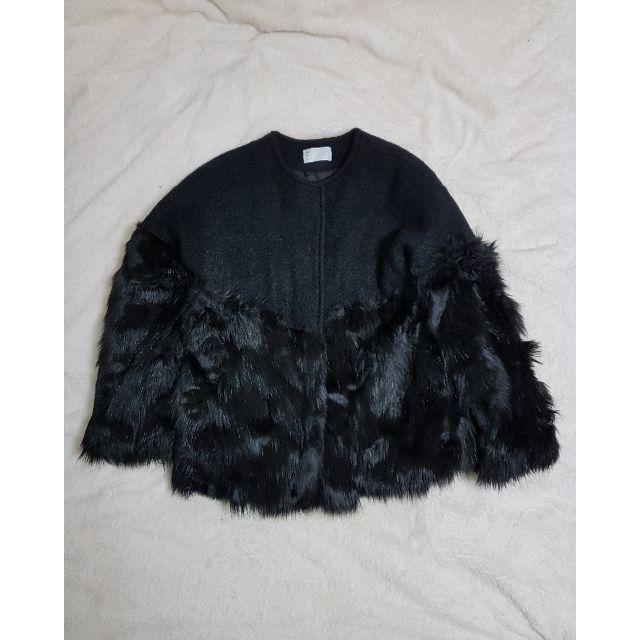 【韓国ファッション】BLACKウール混紡フェイクファージャケットジャケット/アウター