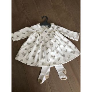 プチバトー(PETIT BATEAU)のPETIT BATEAU ダブルジャージタイツ付きワンピース 12m(ワンピース)