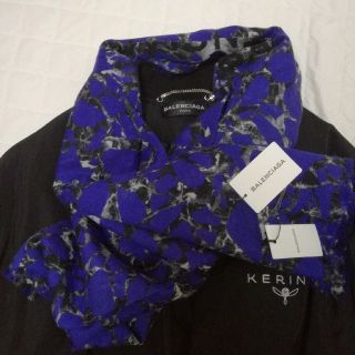 バレンシアガ(Balenciaga)の◇BALENCIAGA◇ウール&シルク◇ブルーレオパ大判ストール(ストール)