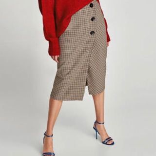 ザラ(ZARA)のZARA ザラチェックラップスカート(ひざ丈スカート)