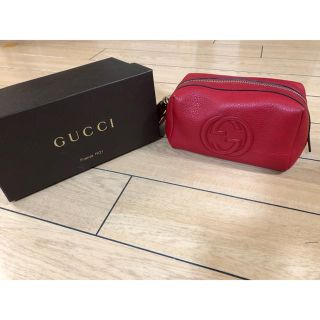 グッチ(Gucci)のGUCCI グッチ ポーチ メイクポーチ 財布 レディース レッド ロゴ(ポーチ)