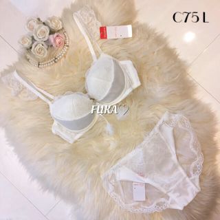 アモスタイル(AMO'S STYLE)のC75♡アモスタイルby トリンプ web限定 ブラ&ショーツ セット 白(ブラ&ショーツセット)