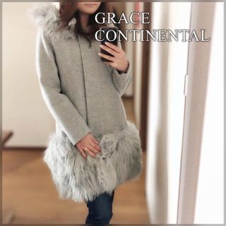 GRACE CONTINENTAL◇ファー付フードジャケット ミドル丈 グレー - 毛皮 ...
