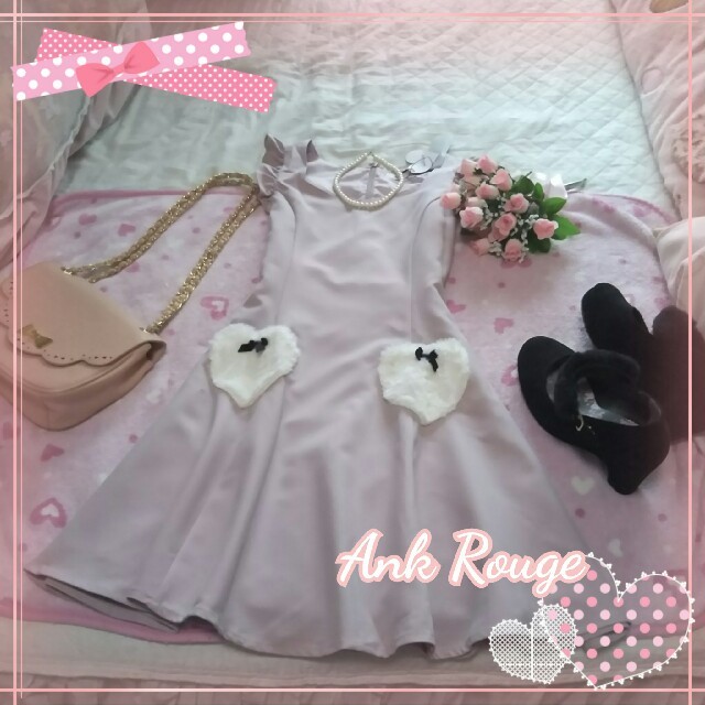 Ank Rouge(アンクルージュ)の♡Ank Rougeアンクルージュ♡モコモコハートリボンワンピース♡ レディースのワンピース(ミニワンピース)の商品写真