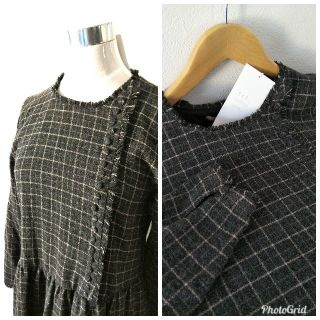 ザラ(ZARA)の*むぅ*様ご専用 新品ザラZARA冬素材チェック柄ウールワンピースグレー×ピンク(ひざ丈ワンピース)