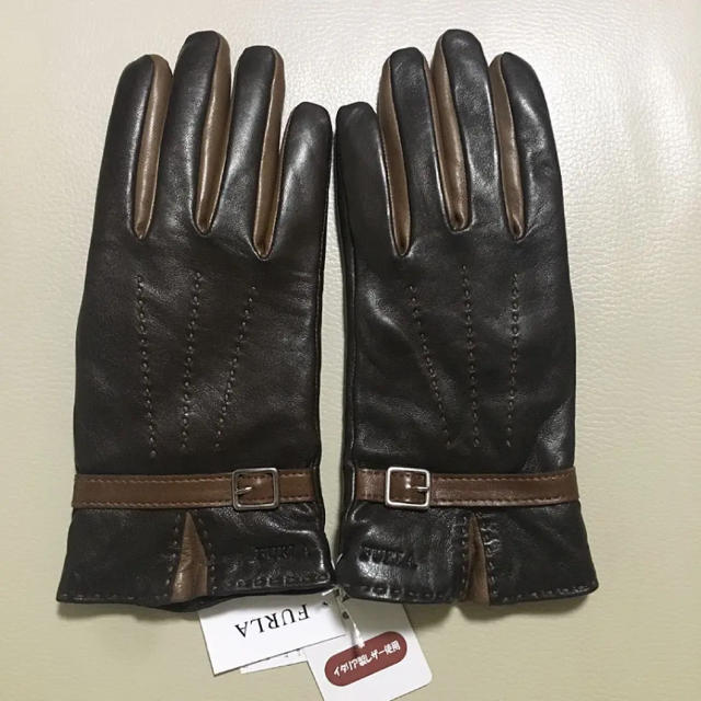 新品 フルラ FURLA 手袋 羊革 黒 BEイタリヤ製 ラビット ファー付 - 6