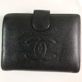 シャネル(CHANEL)の【難有】CHANEL 二つ折り財布 キャビアスキン 黒 ココマーク(財布)