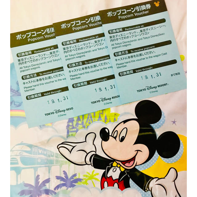 Disney(ディズニー)のディズニー ポップコーン引換券 3枚あり チケットの優待券/割引券(フード/ドリンク券)の商品写真