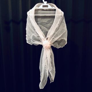 結婚式 オーガンジー パールショール 花付き(マフラー/ショール)