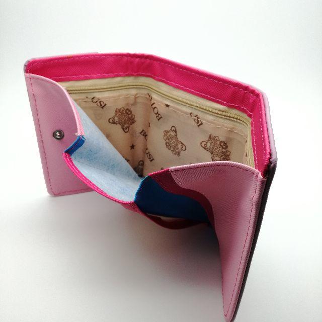 猫デザイン 飛びつき猫 パープル 三つ折財布 レディースのファッション小物(財布)の商品写真