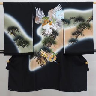 お宮参り のしめ 新品 大柄刺繍 男の子 男児 正絹 黒地 NO16786(お宮参り用品)