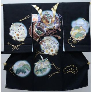 お宮参り のしめ 新品 金刺繍 男の子 男児 正絹 黒地 NO23803(お宮参り用品)